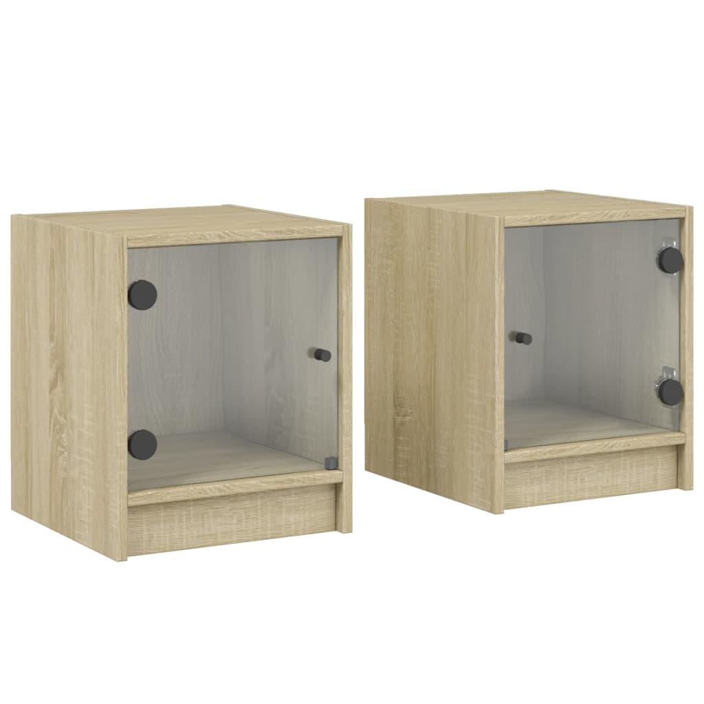 vidaXL Bedside Cabinets with Glass Doors 2 pcs Sonoma Oak 35x37x42 cm 2
