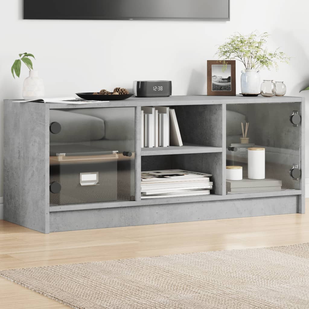 vidaXL TV Cabinet with Glass Doors Concrete Grey 102x37x42 cm 1