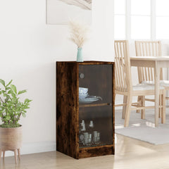 vidaXL Side Cabinet with Glass Doors Smoked Oak 35x37x75.5 cm 3