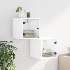 vidaXL Bedside Cabinets with Glass Doors 2 pcs White 35x37x35 cm 3