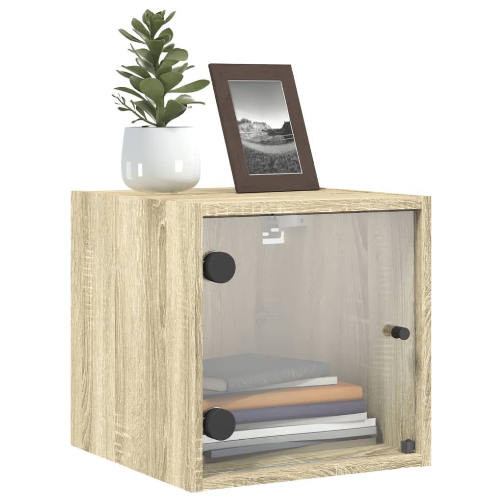 vidaXL Bedside Cabinets with Glass Doors 2 pcs Sonoma Oak 35x37x35 cm 4