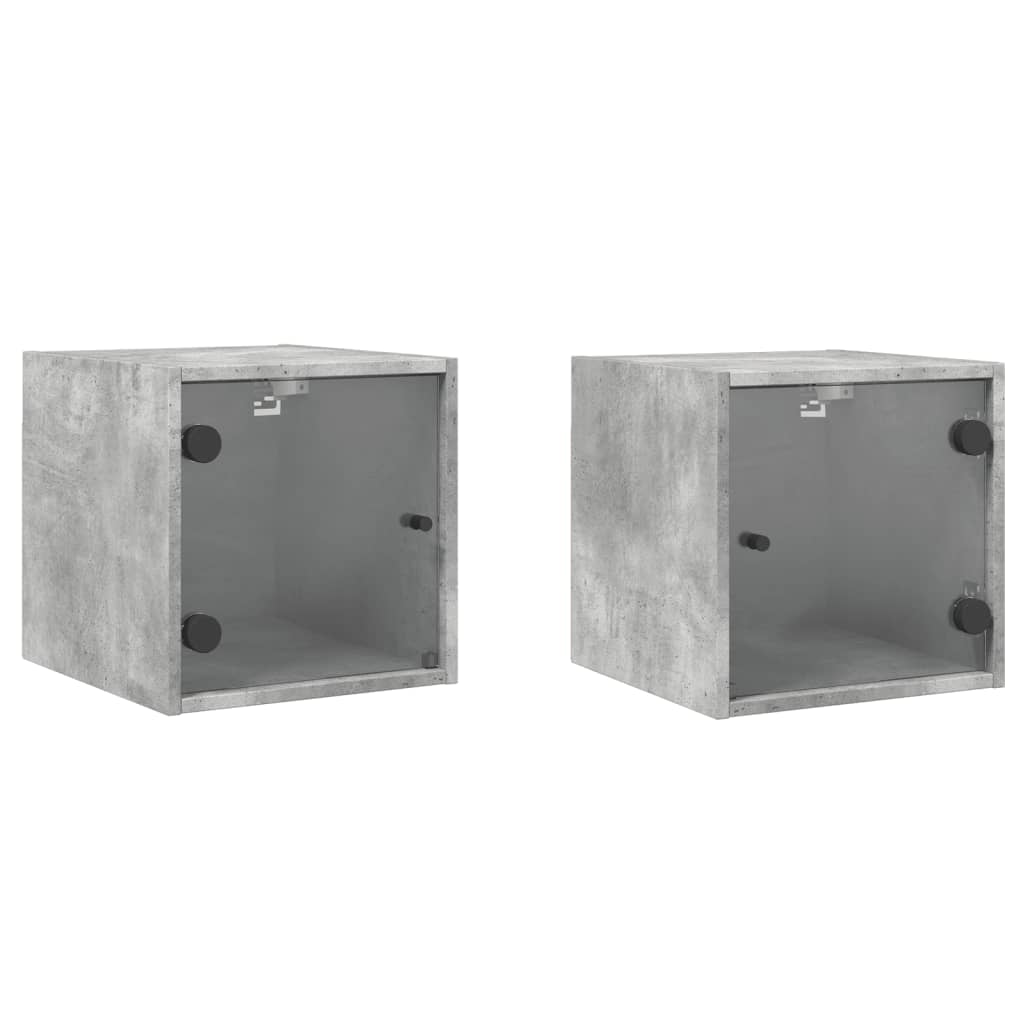 vidaXL Bedside Cabinets with Glass Doors 2 pcs Concrete Grey 35x37x35 cm 2