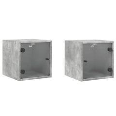vidaXL Bedside Cabinets with Glass Doors 2 pcs Concrete Grey 35x37x35 cm 2