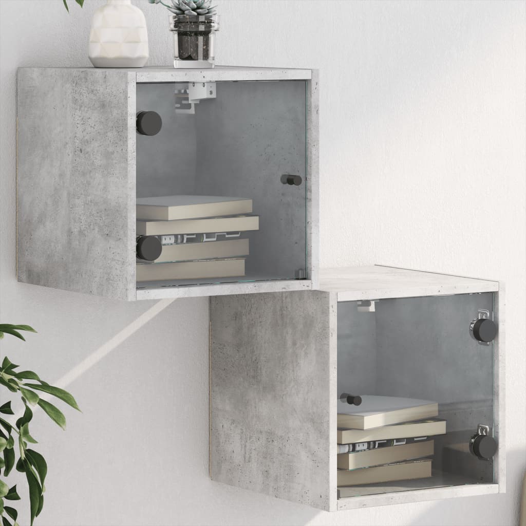 vidaXL Bedside Cabinets with Glass Doors 2 pcs Concrete Grey 35x37x35 cm 1