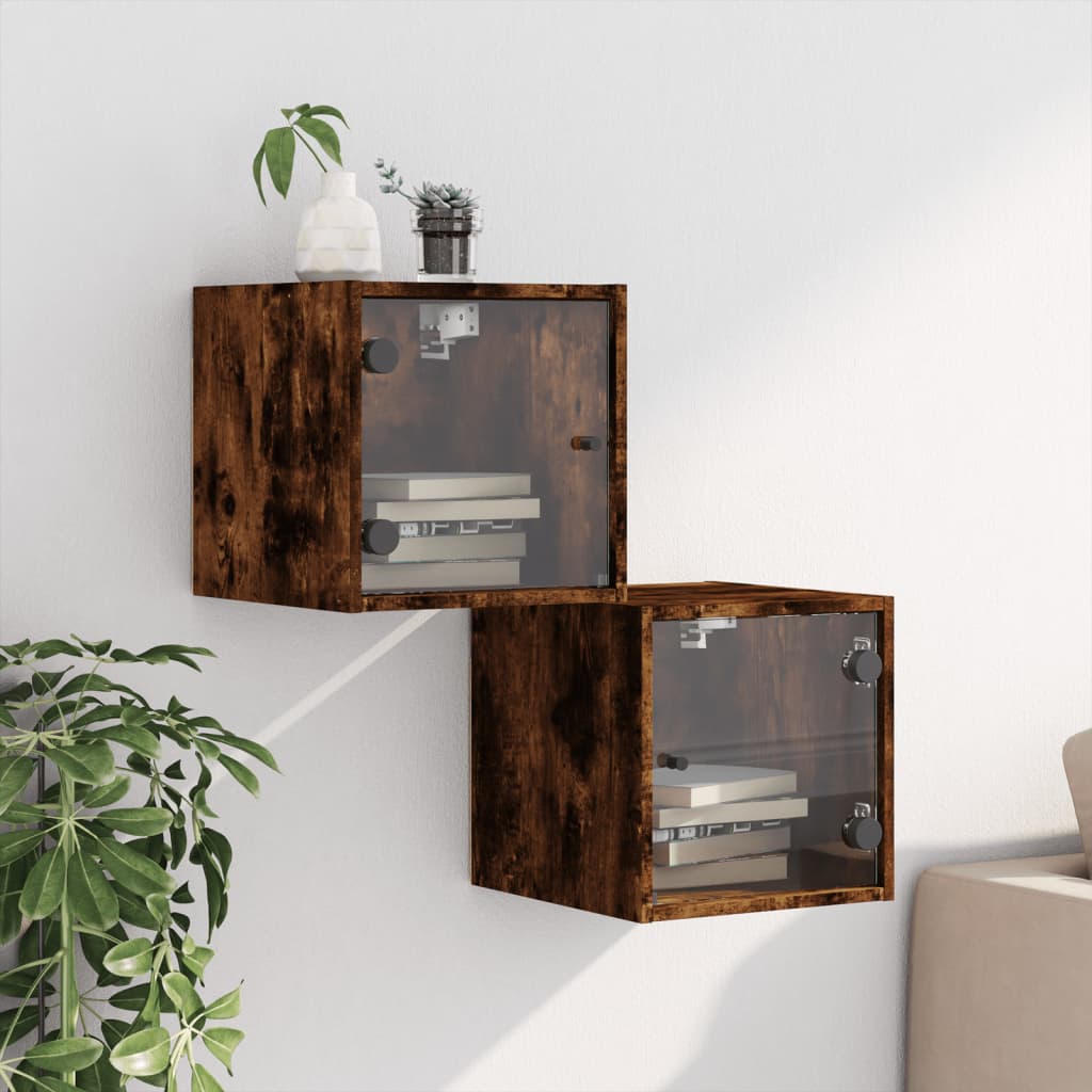 vidaXL Bedside Cabinets with Glass Doors 2 pcs Smoked Oak 35x37x35 cm 3