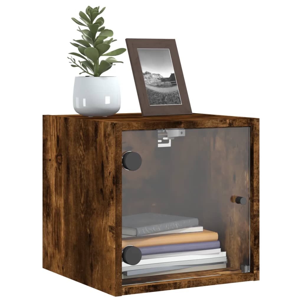 vidaXL Bedside Cabinets with Glass Doors 2 pcs Smoked Oak 35x37x35 cm 4