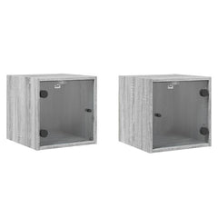 vidaXL Bedside Cabinets with Glass Doors 2 pcs Grey Sonoma 35x37x35 cm 2