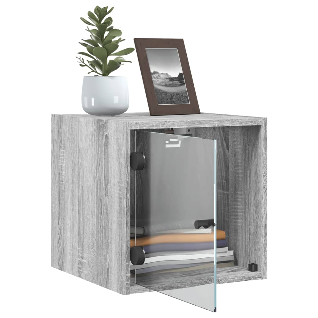 vidaXL Bedside Cabinets with Glass Doors 2 pcs Grey Sonoma 35x37x35 cm 5
