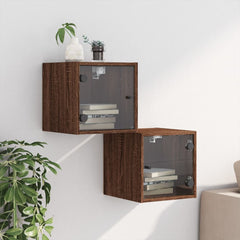 vidaXL Bedside Cabinets with Glass Doors 2 pcs Brown Oak 35x37x35 cm 3