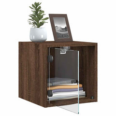 vidaXL Bedside Cabinets with Glass Doors 2 pcs Brown Oak 35x37x35 cm 5