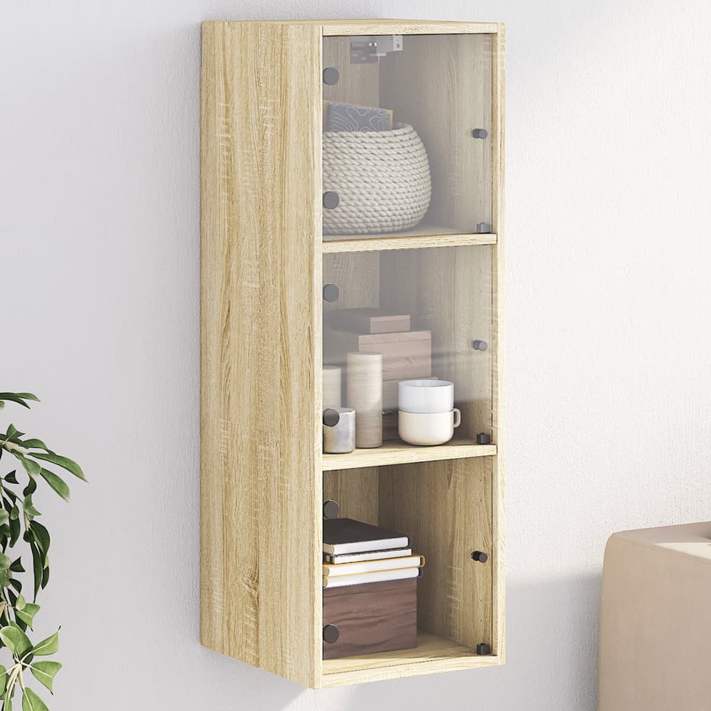 vidaXL Wall Cabinet with Glass Doors Sonoma Oak 35x37x100 cm 1