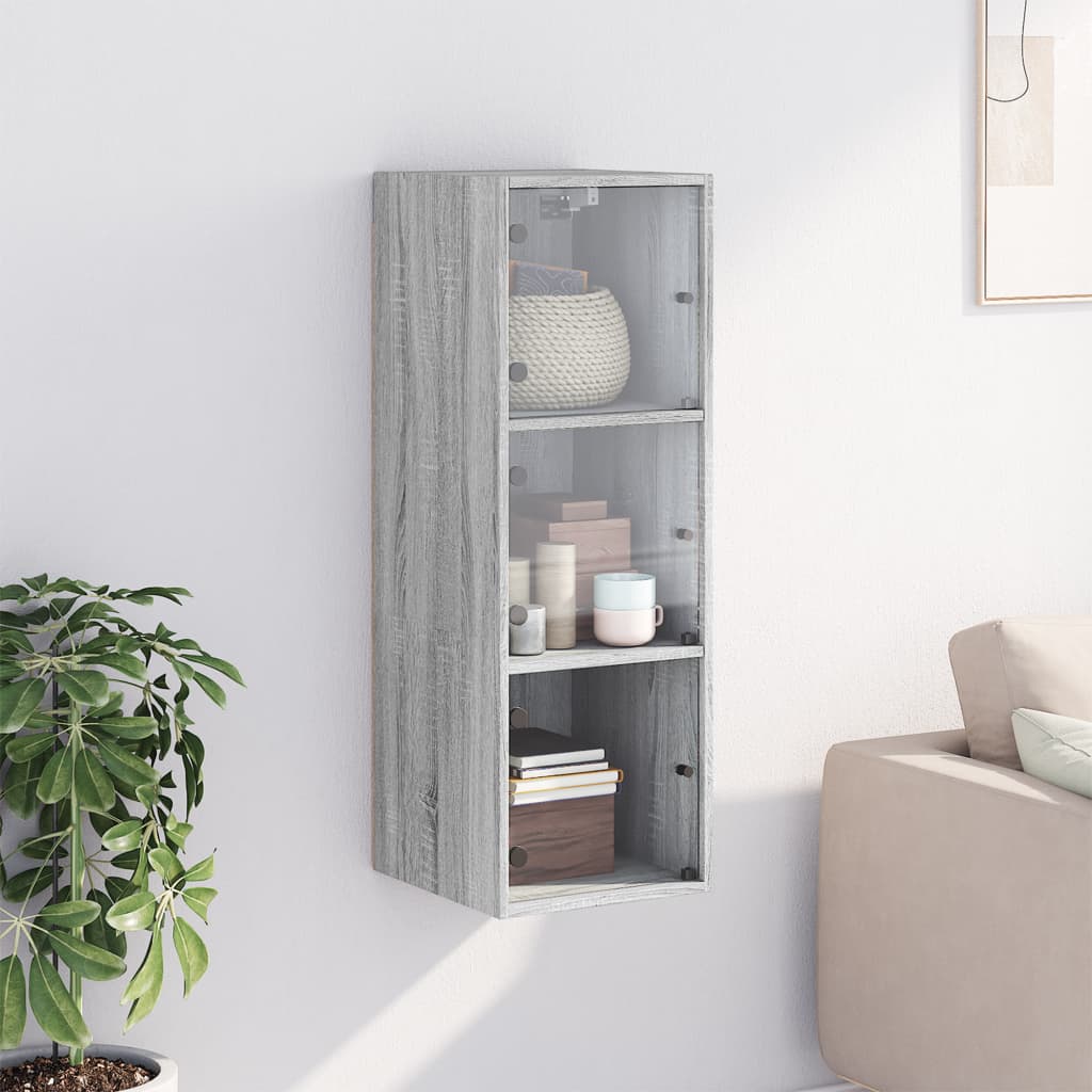 vidaXL Wall Cabinet with Glass Doors Grey Sonoma 35x37x100 cm 3
