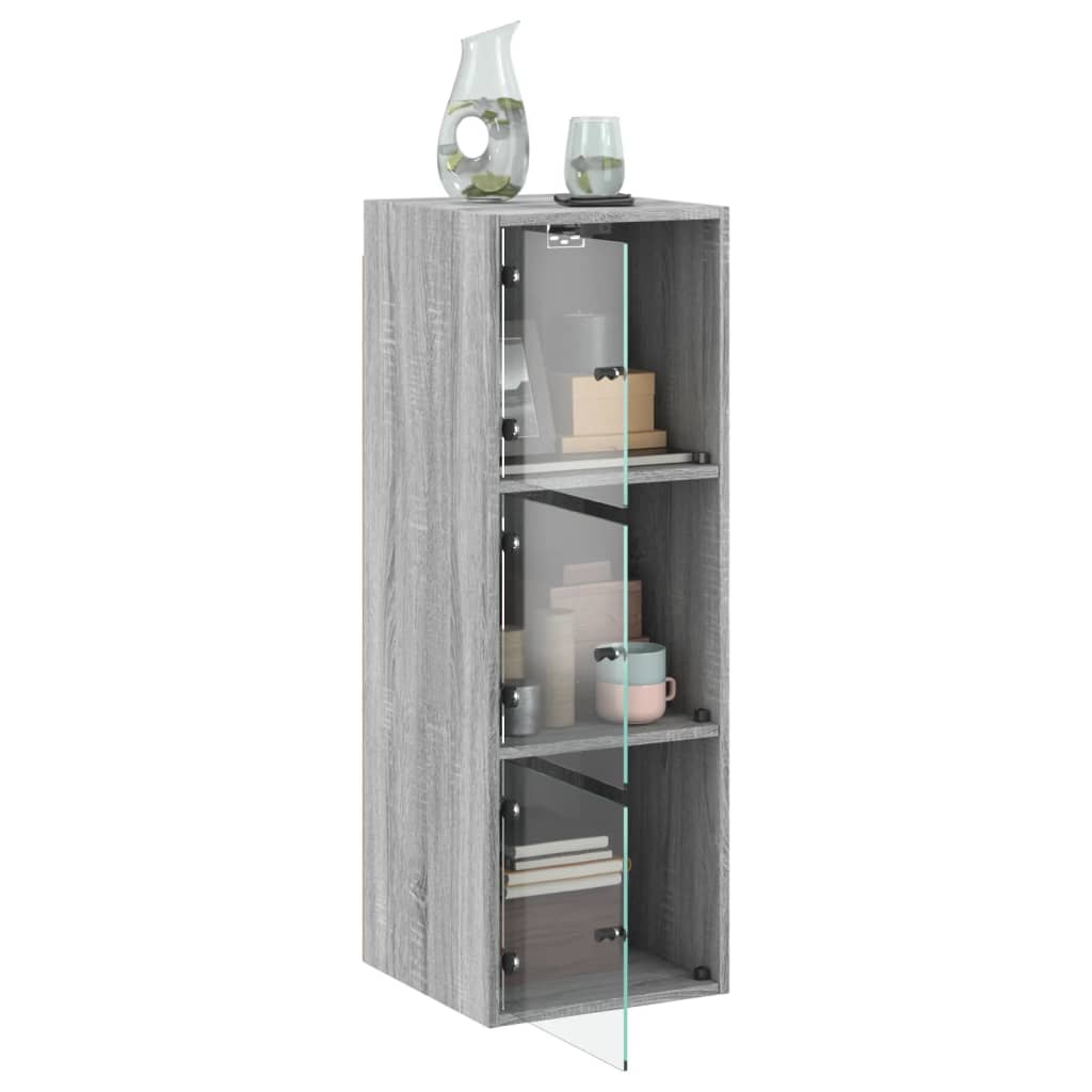 vidaXL Wall Cabinet with Glass Doors Grey Sonoma 35x37x100 cm 5