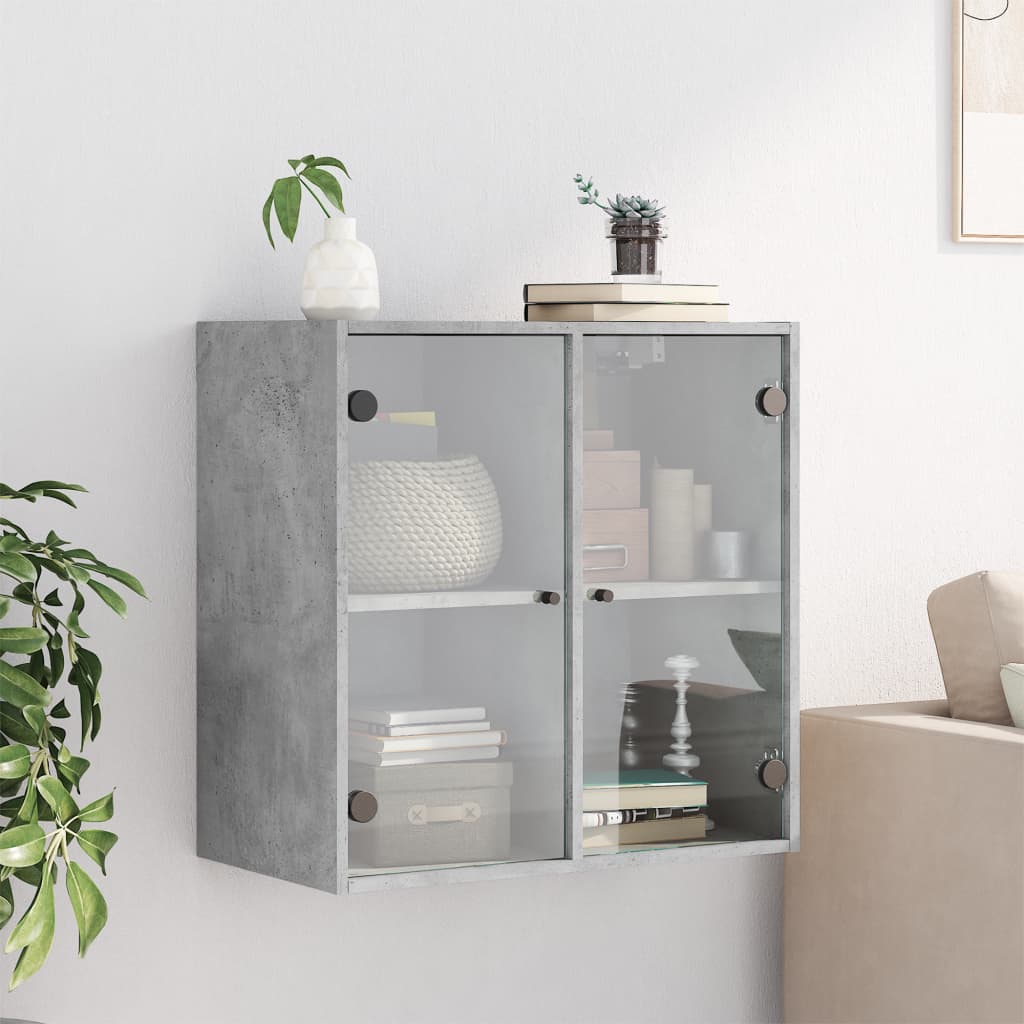 Wall Cabinet with Glass Doors Concrete Grey, image 3