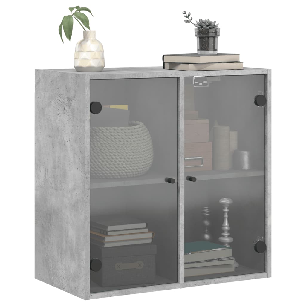 Wall Cabinet with Glass Doors Concrete Grey, image 4