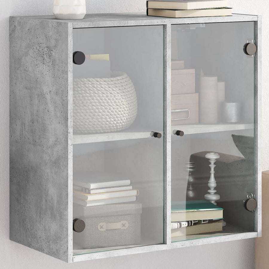 Wall Cabinet with Glass Doors Concrete Grey