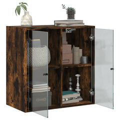 vidaXL Wall Cabinet with Glass Doors Smoked Oak 68x37x68.5 cm 5
