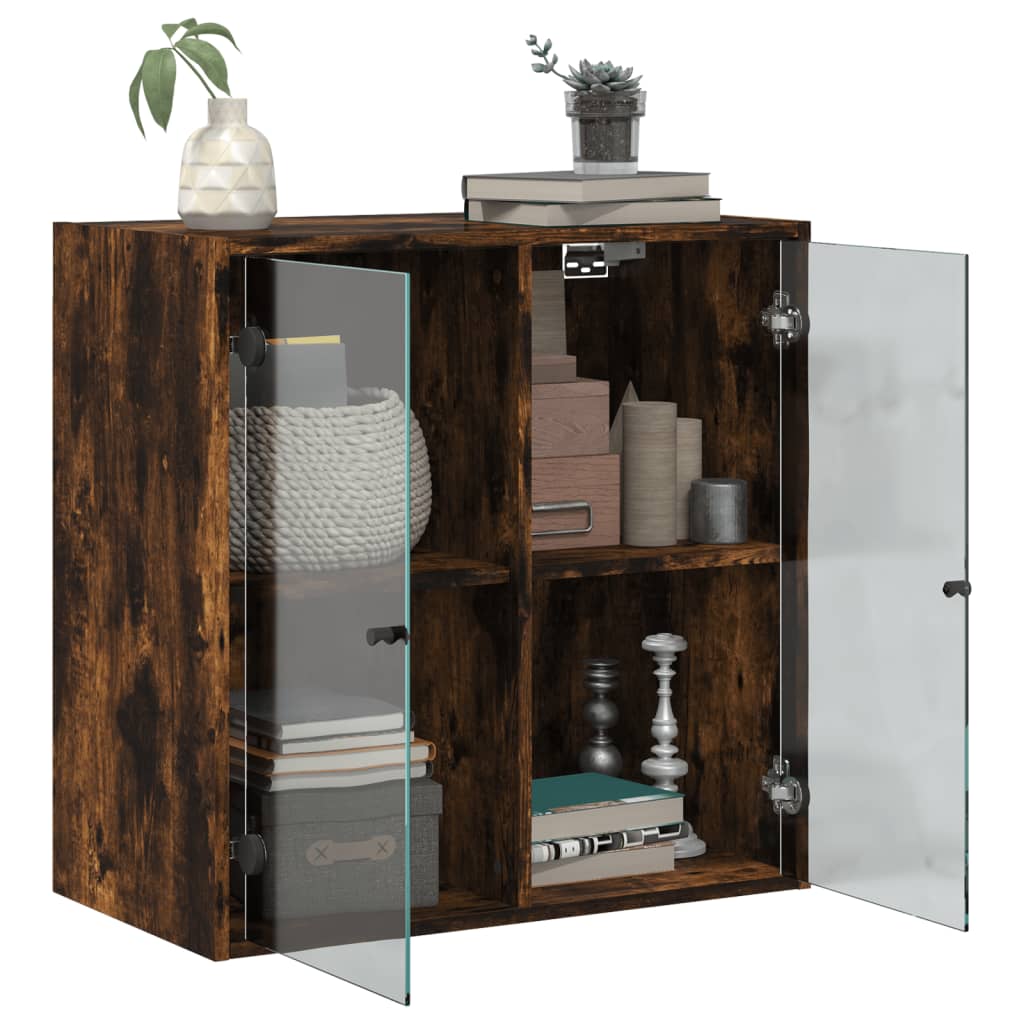 vidaXL Wall Cabinet with Glass Doors Smoked Oak 68x37x68.5 cm 5