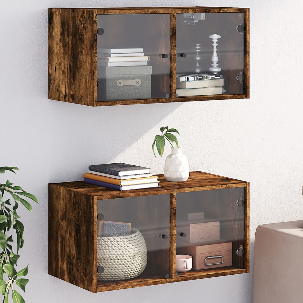 vidaXL Wall Cabinets with Glass Doors 2 pcs Smoked Oak 68.5x37x35 cm 1