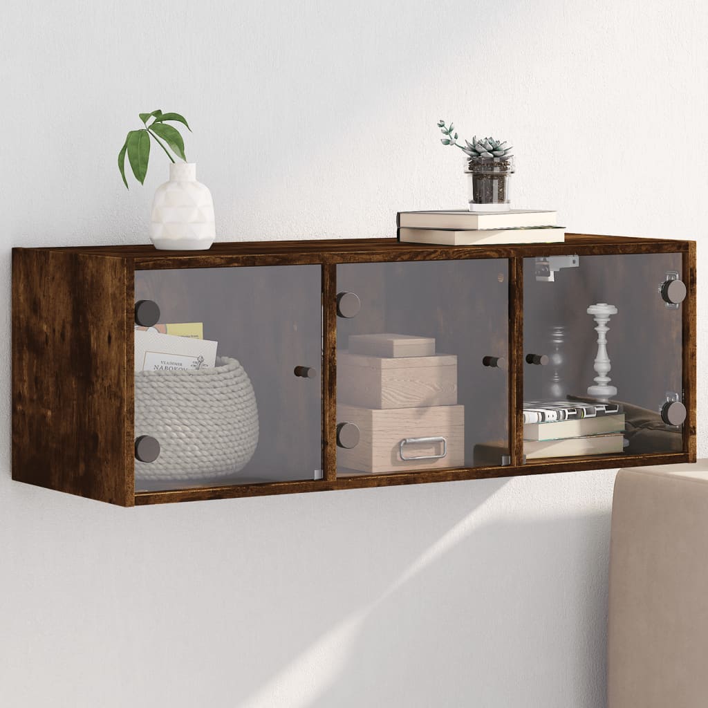 vidaXL Wall Cabinet with Glass Doors Smoked Oak 102x37x35 cm 1