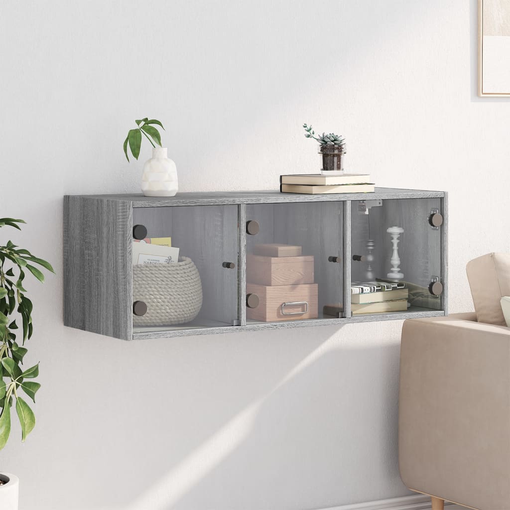 vidaXL Wall Cabinet with Glass Doors Grey Sonoma 102x37x35 cm 3