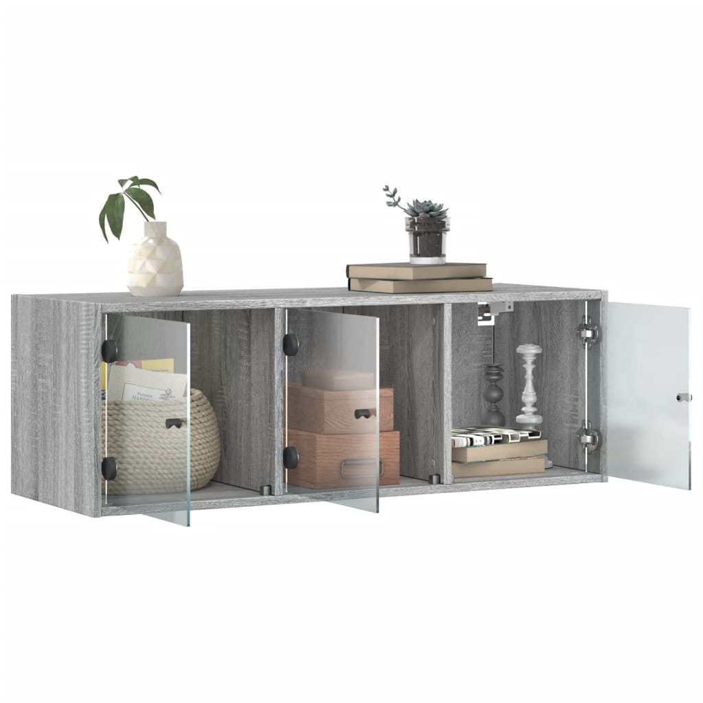 vidaXL Wall Cabinet with Glass Doors Grey Sonoma 102x37x35 cm 5