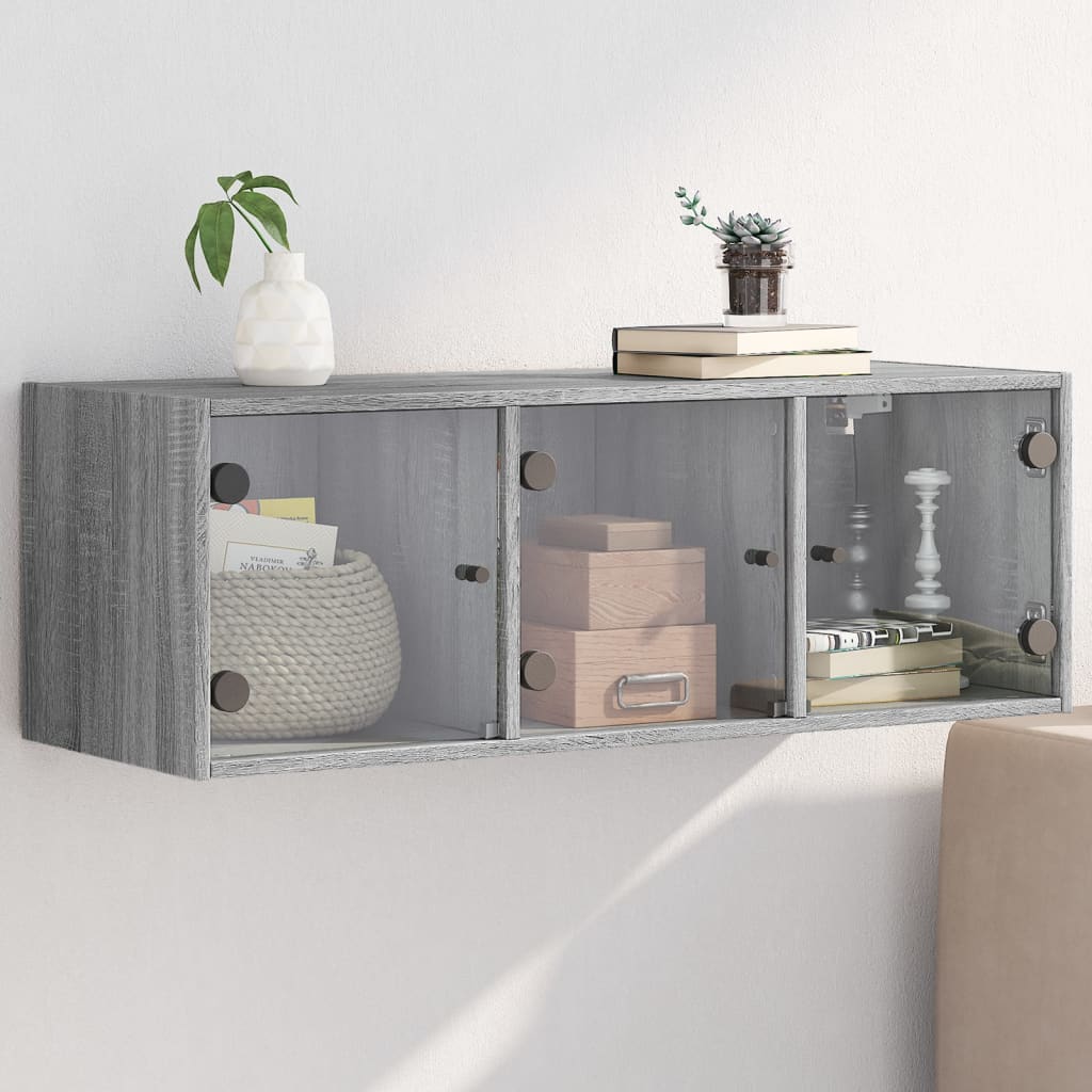 vidaXL Wall Cabinet with Glass Doors Grey Sonoma 102x37x35 cm 1