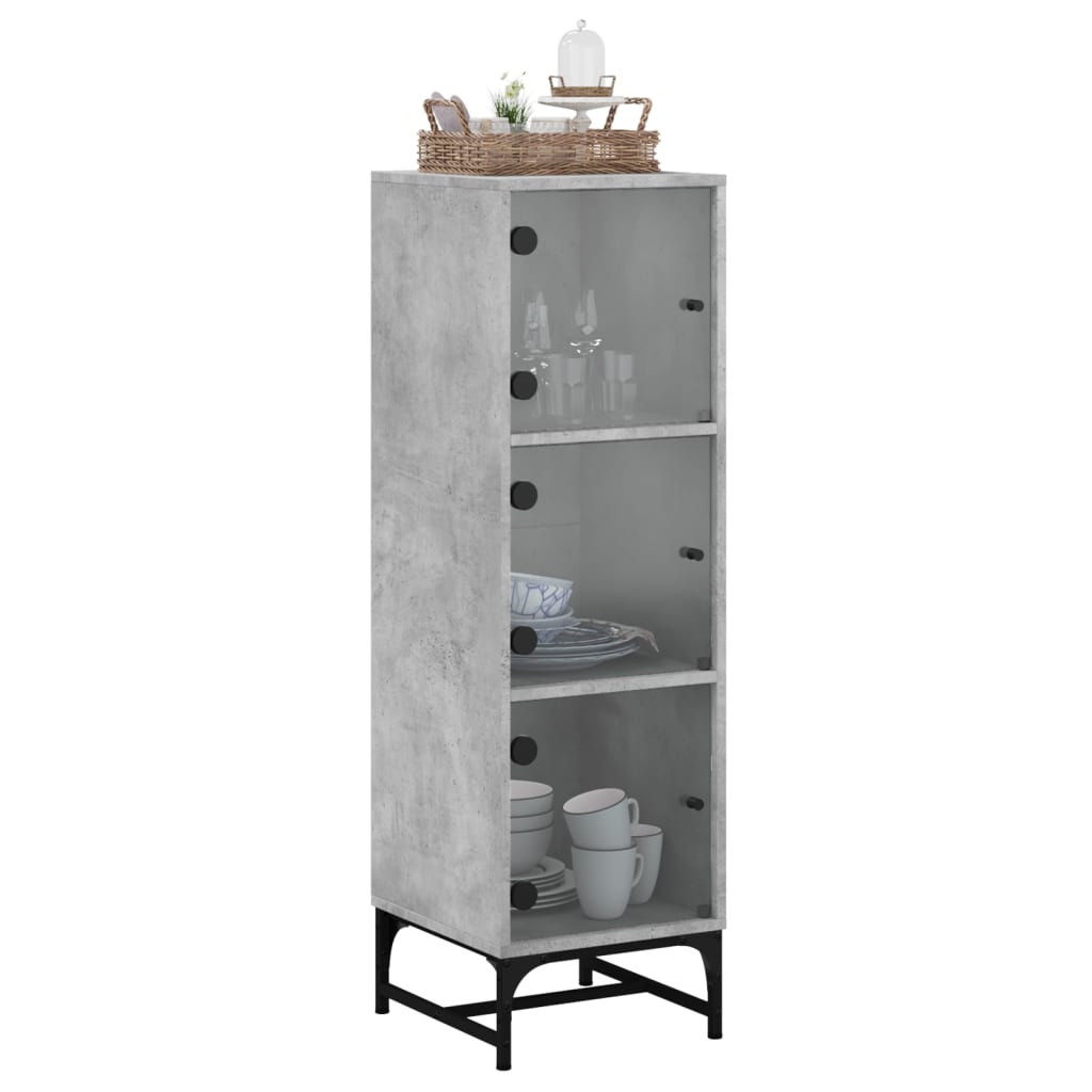 vidaXL Highboard with Glass Doors Concrete Grey 35x37x120 cm 4