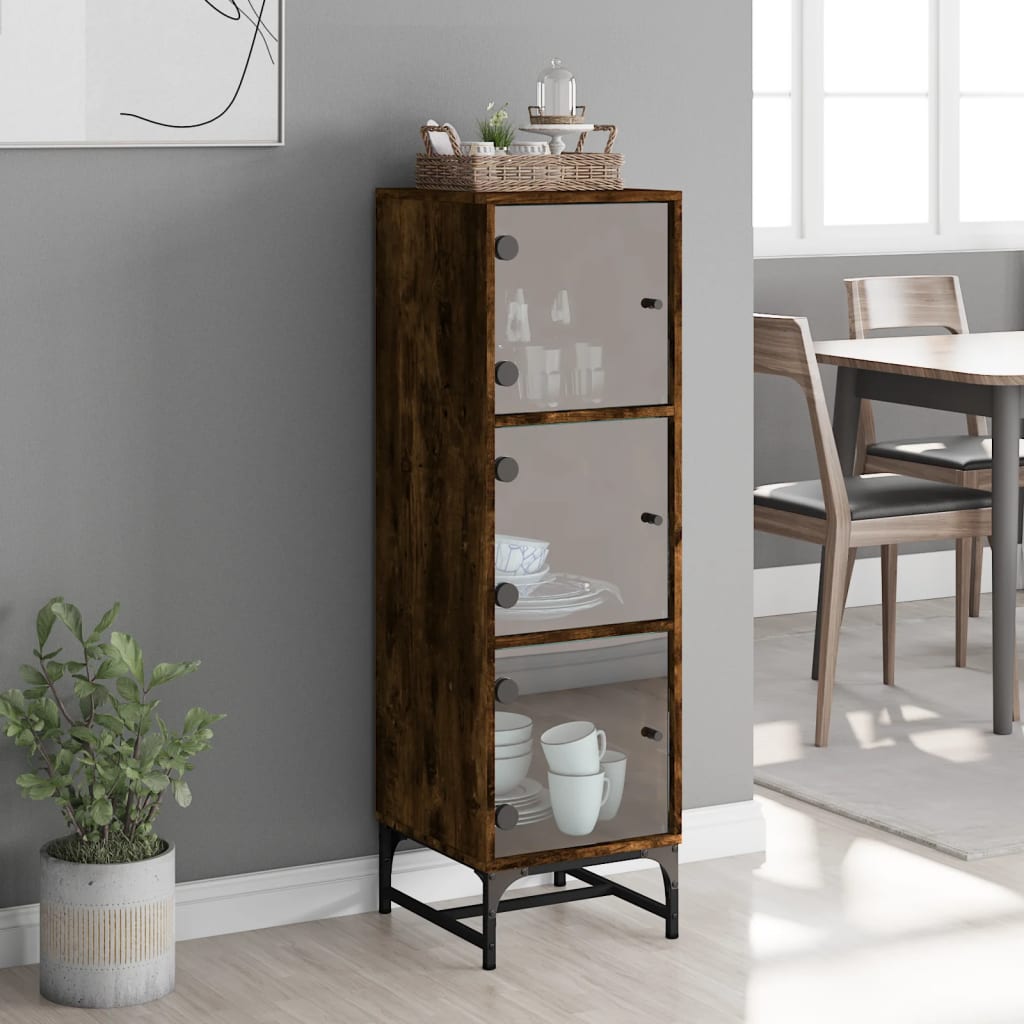 vidaXL Highboard with Glass Doors Smoked Oak 35x37x120 cm 3