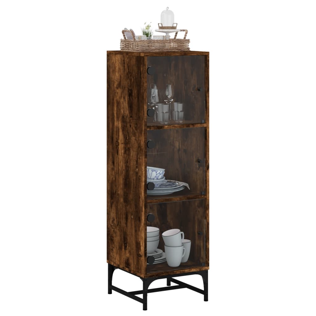 vidaXL Highboard with Glass Doors Smoked Oak 35x37x120 cm 4