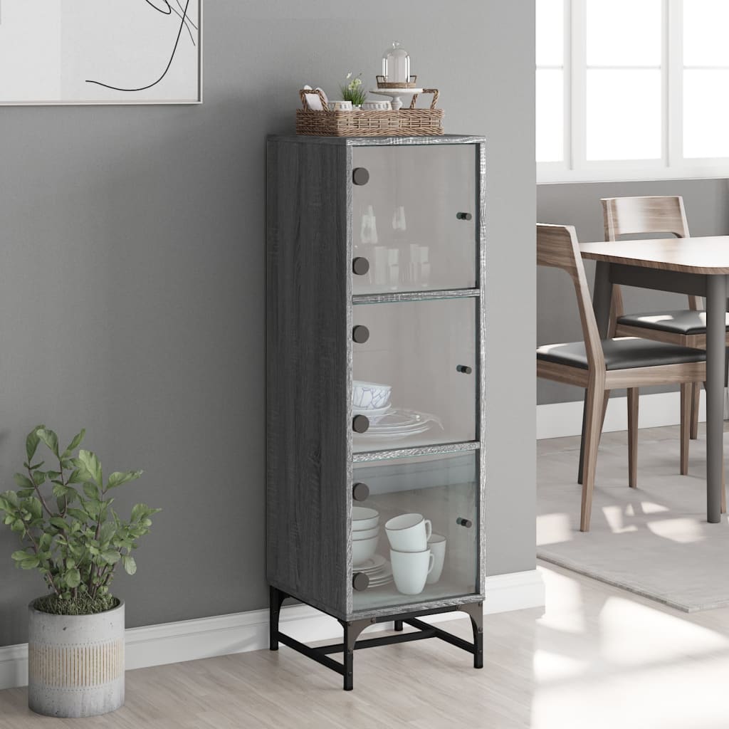 vidaXL Highboard with Glass Doors Grey Sonoma 35x37x120 cm 3