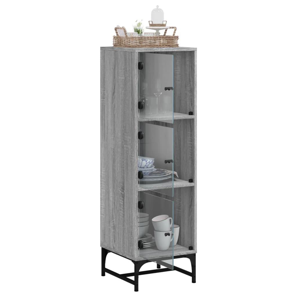 vidaXL Highboard with Glass Doors Grey Sonoma 35x37x120 cm 5