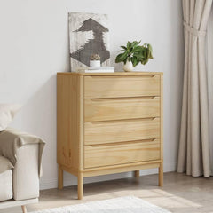 Chest of Drawers "FLORO" Solid Wood Pine Wax brown