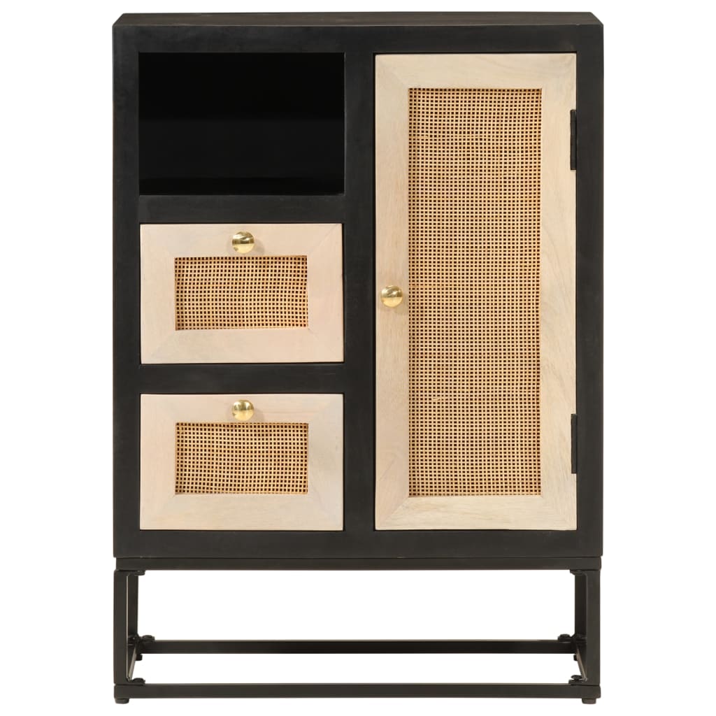 vidaXL Sideboard Black 55x30x76 cm Solid Wood Mango and Iron 3