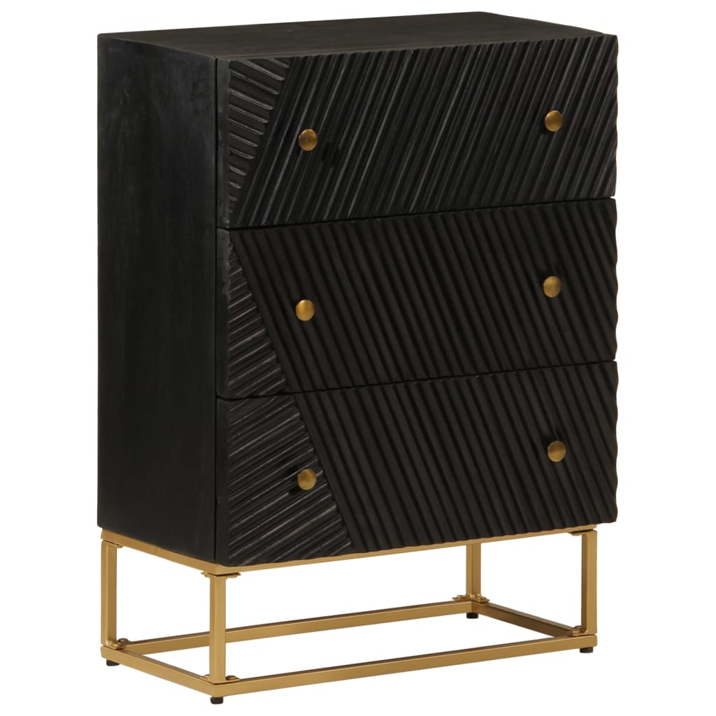 Sideboard Black Solid Wood Mango and Iron With 3 drawers