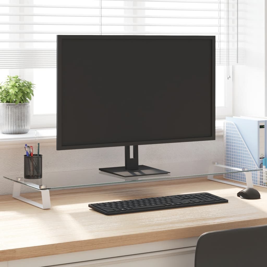 vidaXL Monitor Stand White 100x35x8 cm Tempered Glass and Metal 1