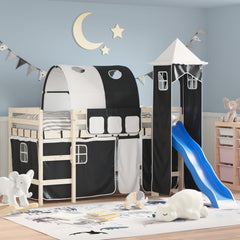 Curtains for Loft Bed with Tunnel and Tower White and black
