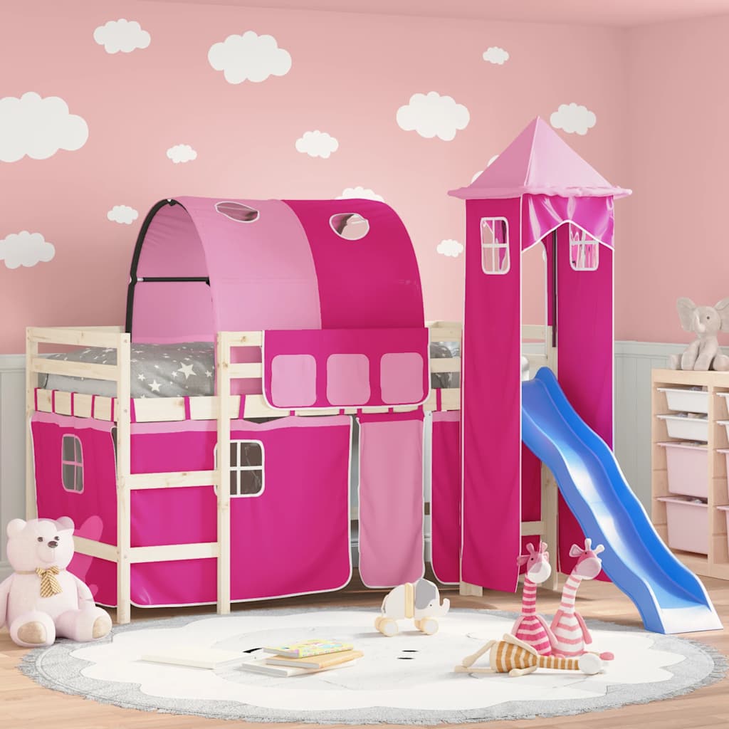 vidaXL Curtains for Loft Bed with Tunnel and Tower Pink 4