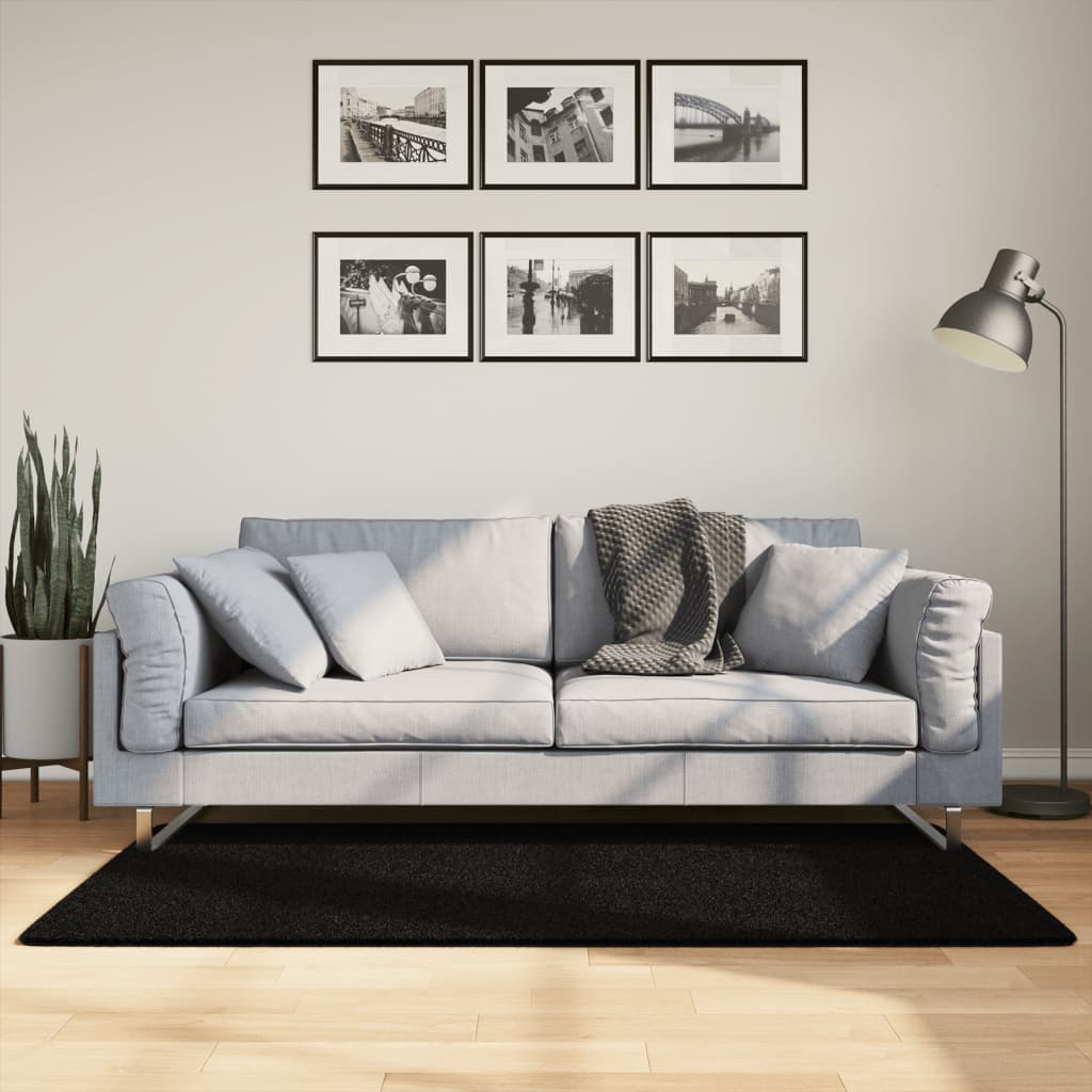 vidaXL Rug HUARTE Short Pile Soft and Washable Black 80x150 cm 1