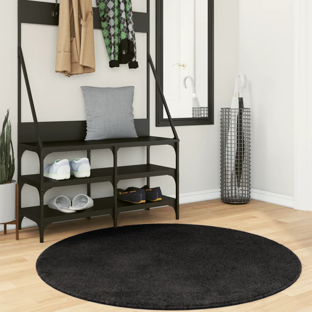 vidaXL Rug HUARTE Short Pile Soft and Washable Black Ø 120 cm 1