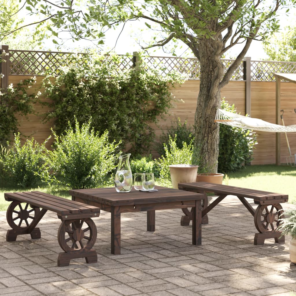 Garden Benches 2 pcs Solid Wood Fir Dark Brown 115 cm 39.5 cm 28 cm