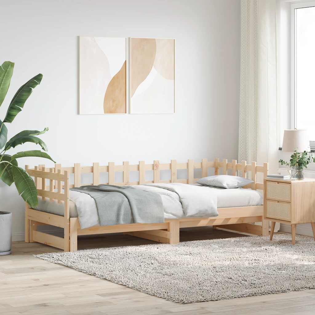 Pull-out Day Bed without Mattress 2x(80x200) Solid Wood Natural 90 cm 200 cm