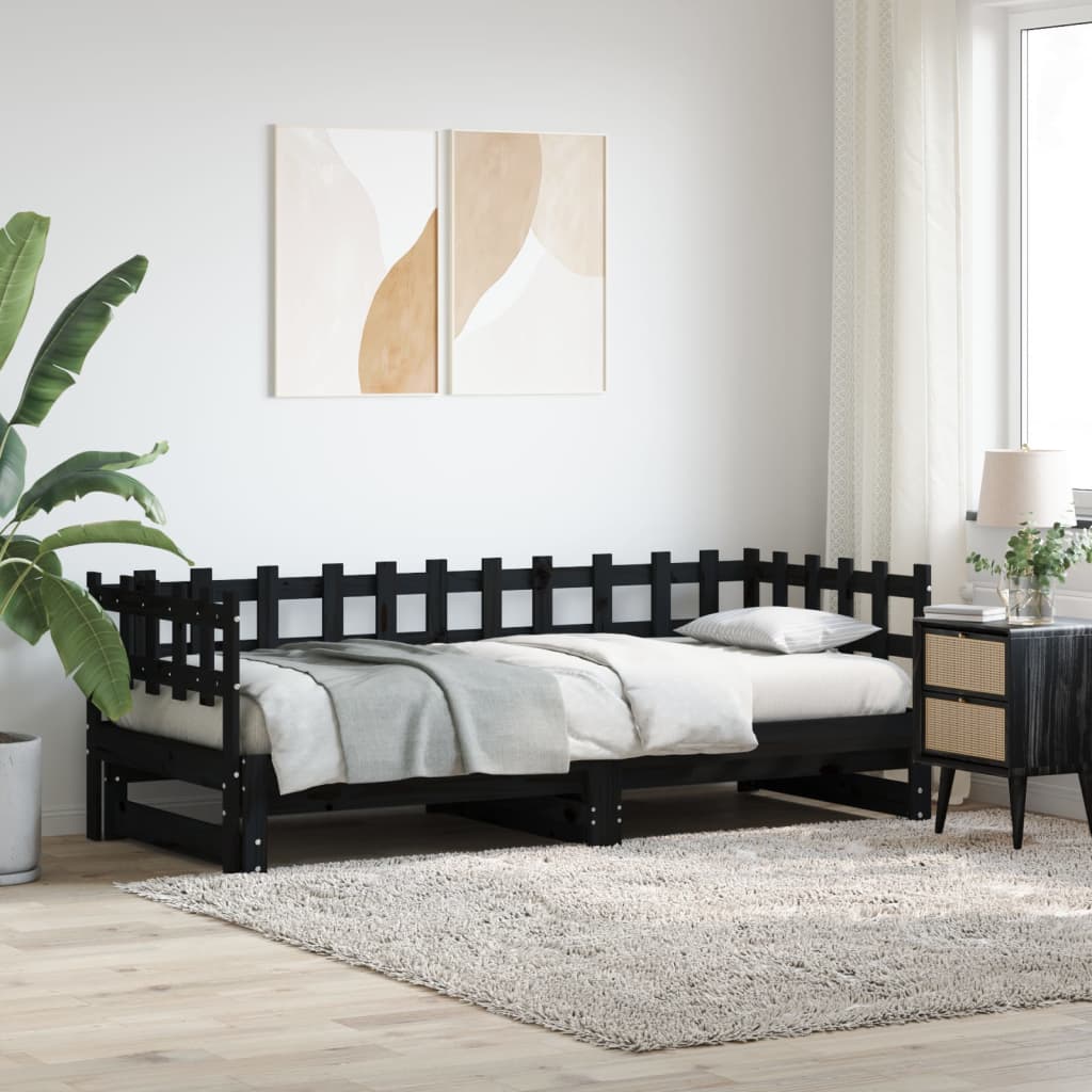 Pull-out Day Bed without Mattress Solid Wood Black