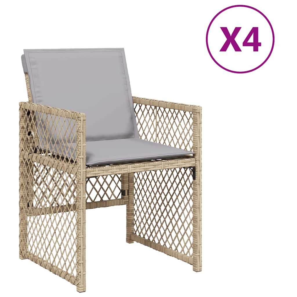 Garden Chairs with Cushions 4 pcs Poly Rattan Mix beige