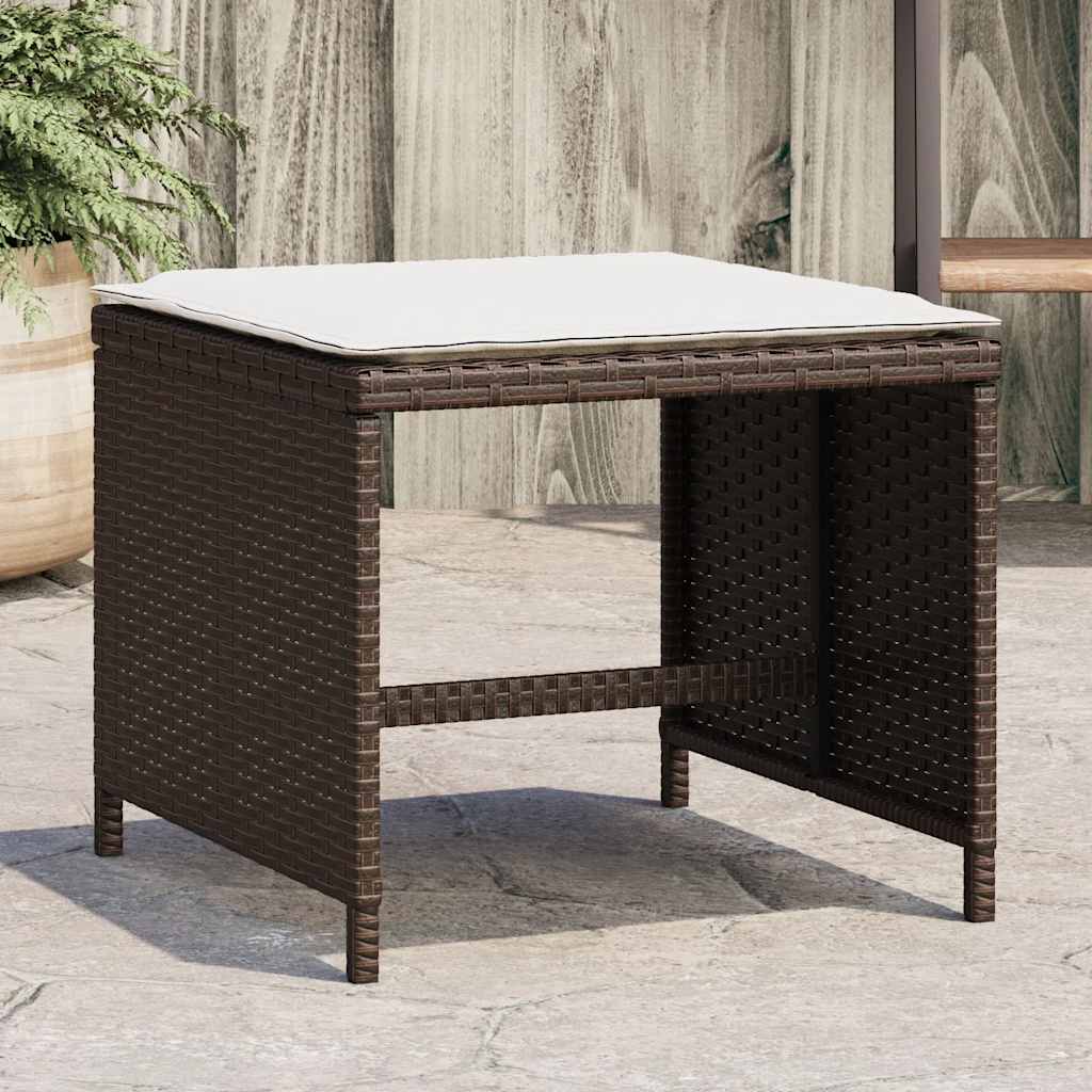 Garden Stools with Cushions 4 pcs 41x41x36 cm Poly Rattan Brown and cream