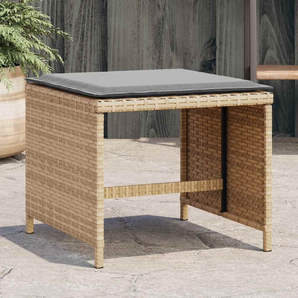 Garden Stools with Cushions 4 pcs 41x41x36 cm Poly Rattan Mix beige