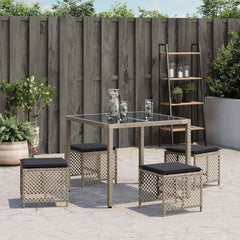 vidaXL Garden Stools with Cushions 4 pcs Light Grey 41x41x36 cm Poly Rattan 3