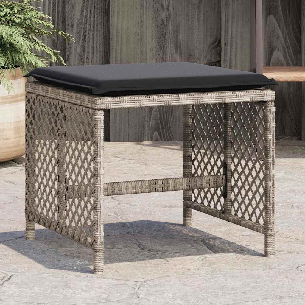 vidaXL Garden Stools with Cushions 4 pcs Light Grey 41x41x36 cm Poly Rattan 1
