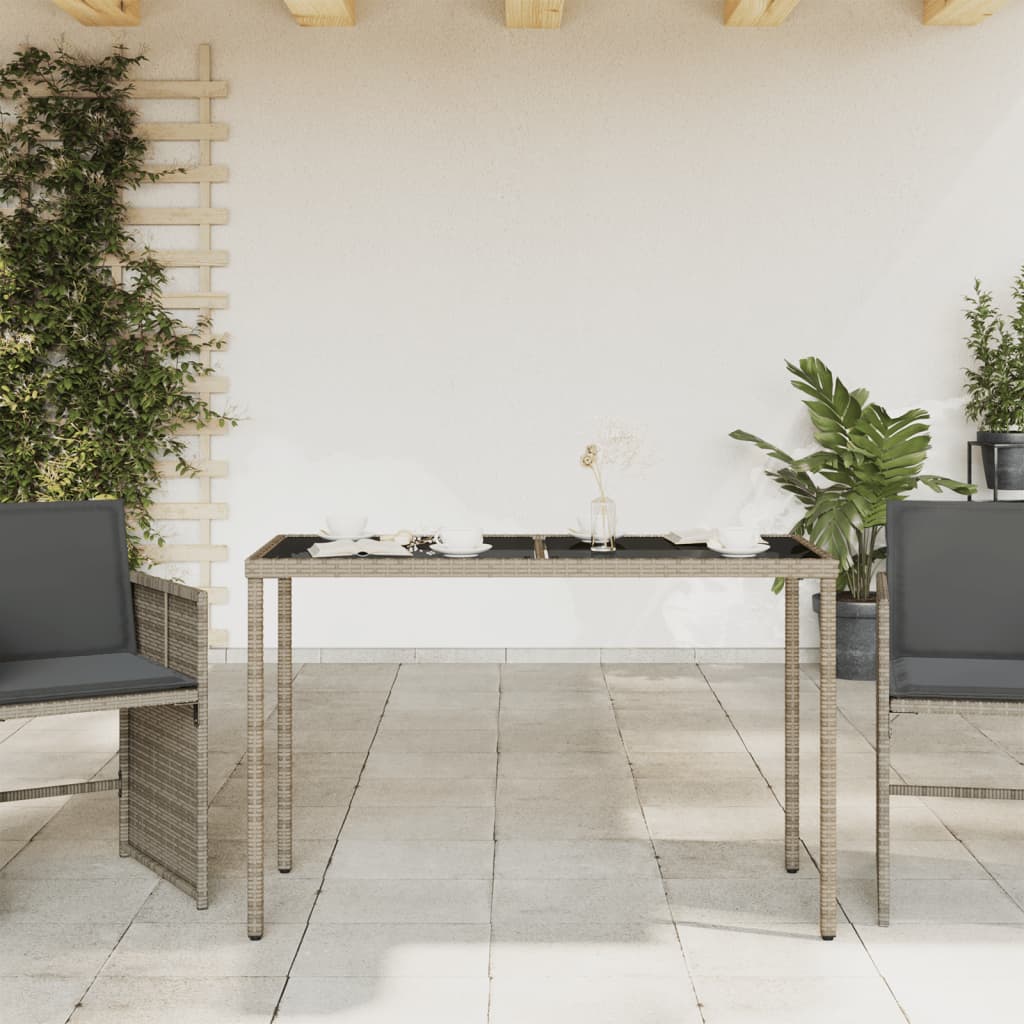 vidaXL Garden Table with Glass Top Grey 115x54x74 cm Poly Rattan 3