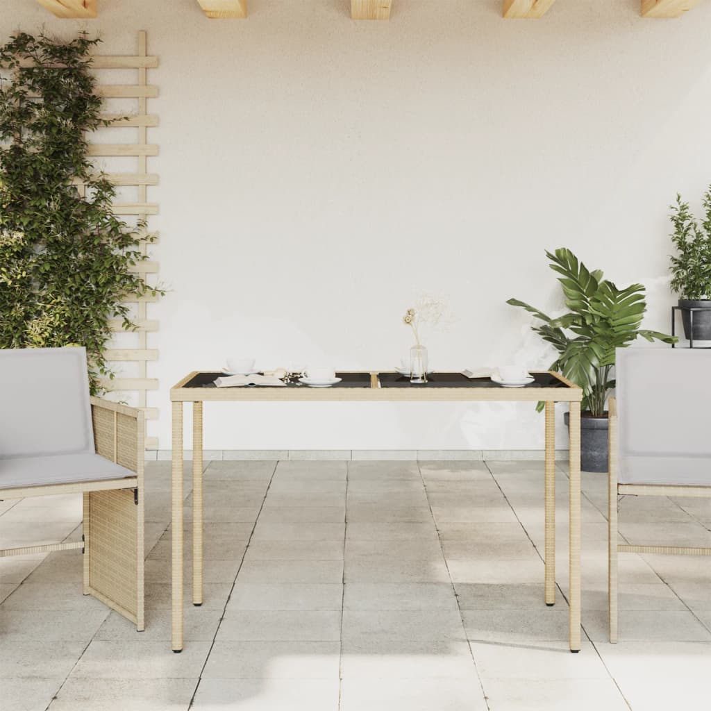 vidaXL Garden Table with Glass Top Beige 115x54x74 cm Poly Rattan 3